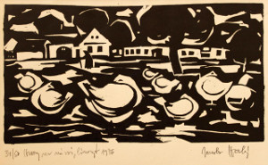 
      		Husy na návsi, linoryt, 1976      	